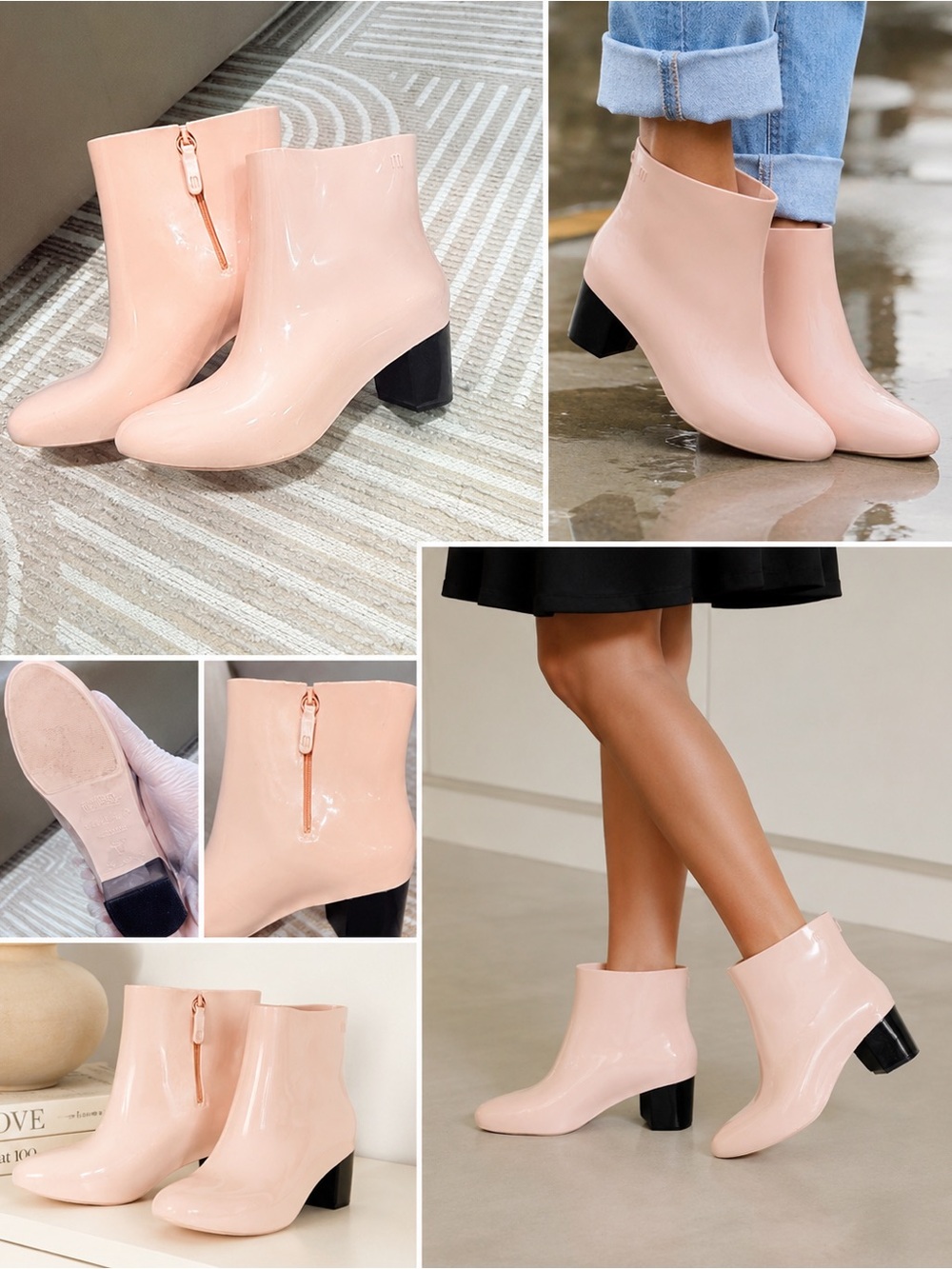 Melissa Pink Patent Block Heel Ankle Boots